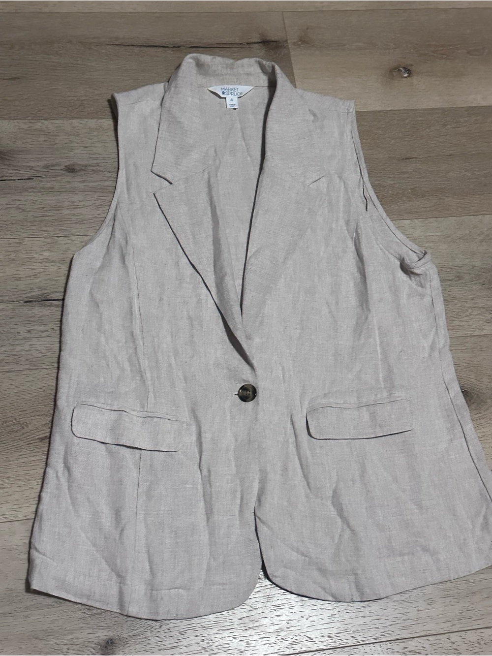 Market & Spruce Sleeveless Linen-Blend Blazer Vest in Light Beige